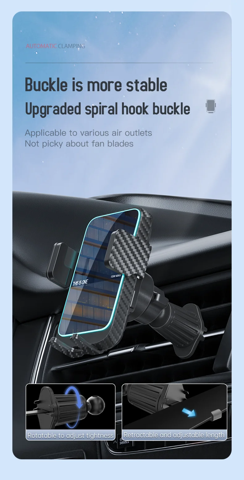 Aluminum Alloy iPhone Wireless Charger with 12-24V Voltage and FOD Automatic Recognition for Hands-Free Car Use