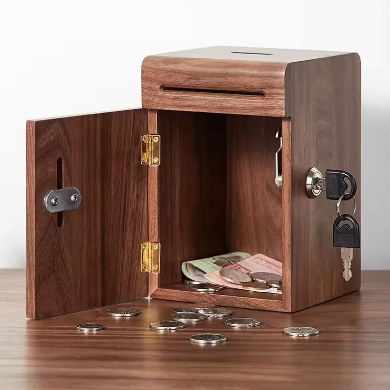 Holz Vintage Sparschwein Mit Schloss – Schatzkiste Als Spardose Für Münzen Und Kleingeld (14,5x9,9x9,9 Cm)