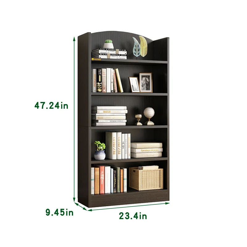 YQ FOREVER Morden Black Wooden Panel Bookcase Shelve Book Storage Standing Living Room Furniture
