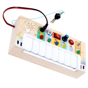Montessori Wooden Busy Board with LED Light Switches Toddler Life Skills Toy for Early Learning and Cognitive Development