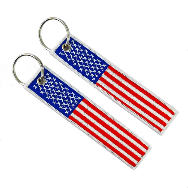 American Flag Embroidered Keychain Key Tag With Key Ring and Carabiner