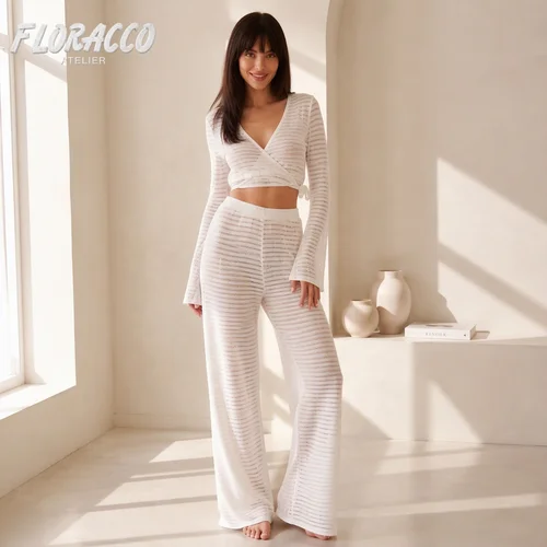 Autumn and Winter Jacquard Loose-fitting Comfortable Long Sleeve Pajamas, Two-piece Set for Cross-border Home Wear.