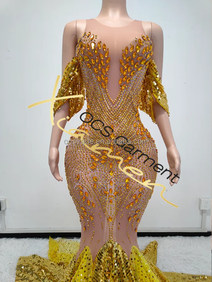 rhinestone dress gold Strapless Rhinestone Gold Adorned Dress XL main image 1