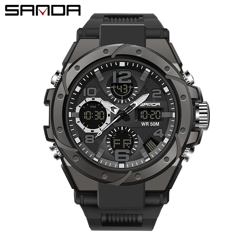 SANDA 361 Fashionable Night Light Sports Children Electronic Watch Multi  Functional Personality Night Light Men Waterproof Watch(Coffee)