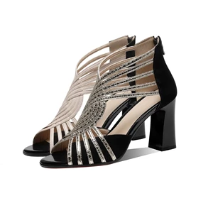 Comfortable High Heel Block Heel Sandals Multi-Strap Peep Toe Design Sexy Roman Strappy Shoe for Summer Club Style Made Oxford