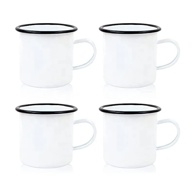 Sublimation 12 OZ Enamel Mug Blanks with Black Rim Outdoor Camping Steel Coffee Metal Mug