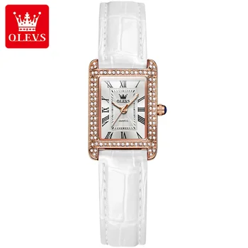 OLEVS 9935 Luxury Watches Women Square Rose Gold Wrist Watches Leather Fashion Ladies Quartz Watch