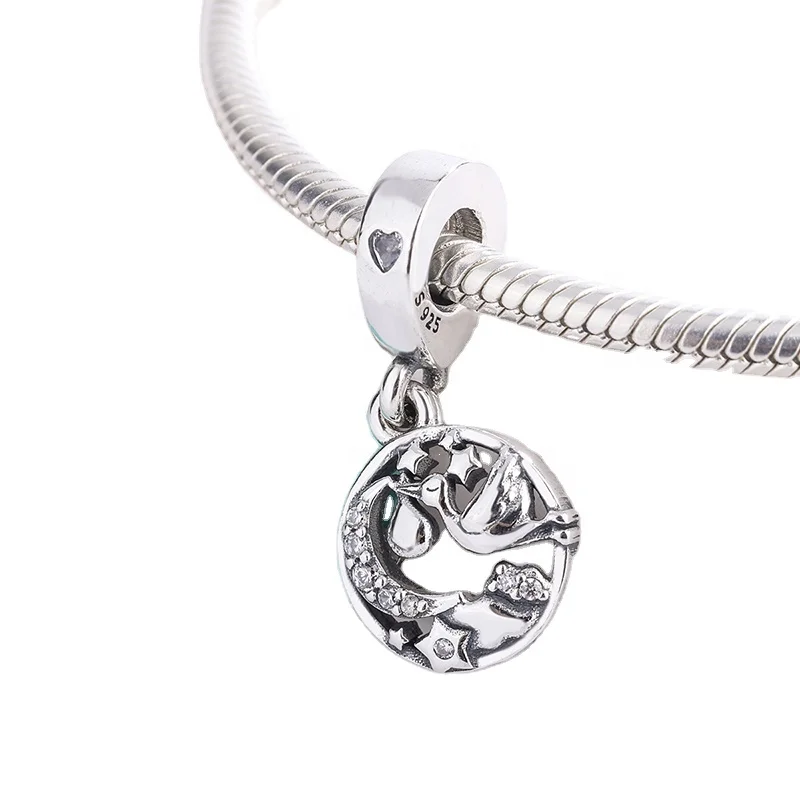 
 trendy light blue enamel stork & twinkling cubic zirconia star cz pendant fit bracelet DIY jewelry gift  