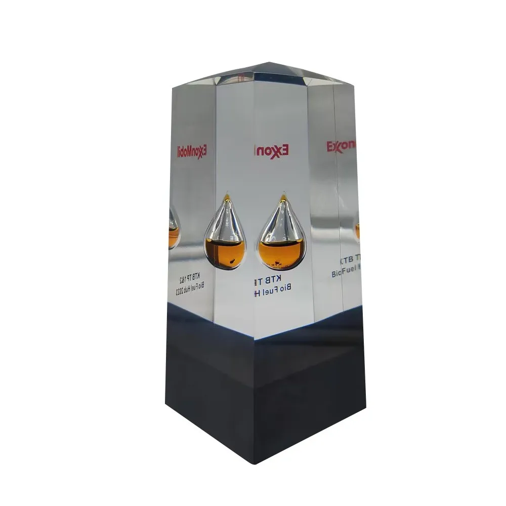 Custom Acrylic Block Trophy with Oil Drop Clear Solid Resin Oil  Drop Awards Paperweight for Souvenir