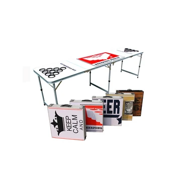8FT Portable custom pattern beer pong aluminium folding table adjustable picnic camping table for Party Game
