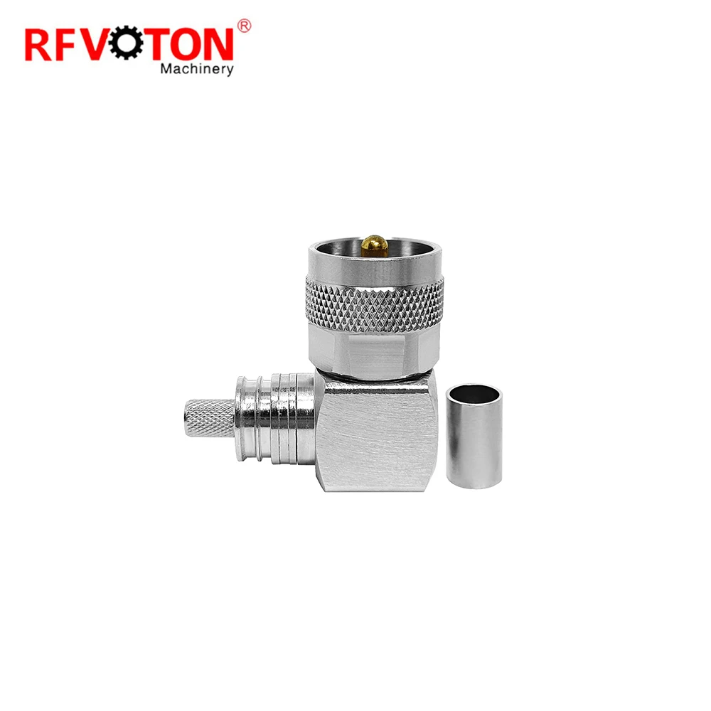 RF connector UHF type male pin RA right angle 90 degree waterproof (EZ) crimp  for LMR240 RF coaxial cable plug manufacture