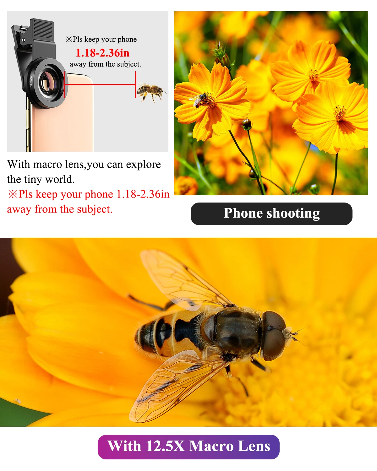 Phone Lens Kit Super Wide Angle 15X Macro Lens Mobile Phone Camera  Lenses Perfect for Eyelash Nail