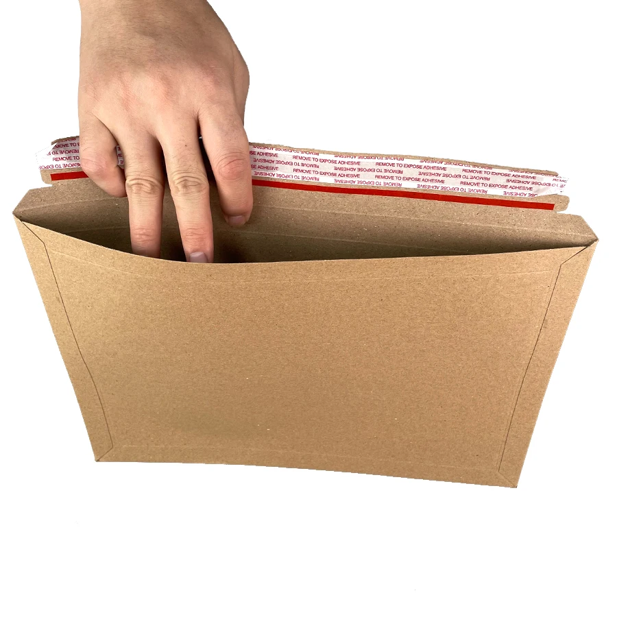 Customized Rigid File Big Brown Kraft Paper Cardboard Shipping Envelope with Self Adhesive
