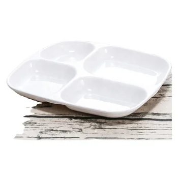 Factory Supply unbreakable restaurant tableware 10 inch 4 compartments Square melamine portion plate