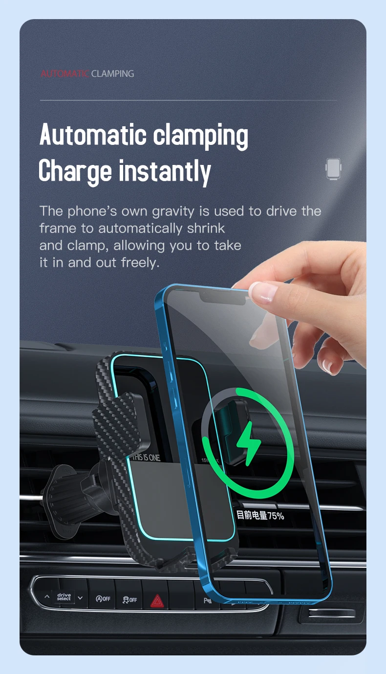 Aluminum Alloy iPhone Wireless Charger with 12-24V Voltage and FOD Automatic Recognition for Hands-Free Car Use