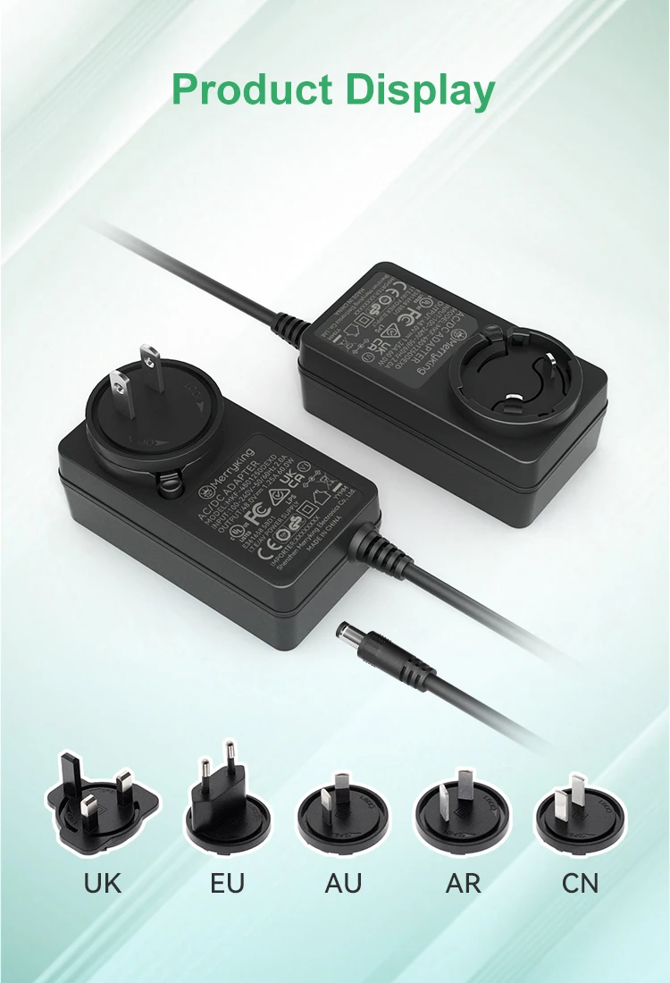 24V 2.5A 60W wall mount power supply universal interchangeable plugs 5.5*2.1*10mm with UL CE FCC RoHS approval manufacture