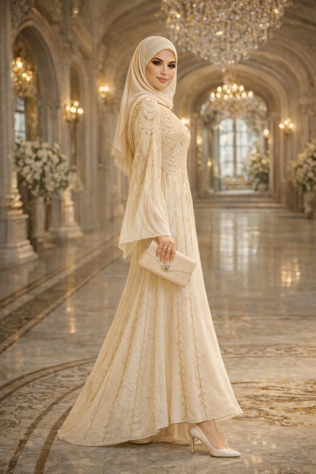 muslim party dress Modest Womens Luxe Pleated Evening Formal G761 Champagne Muslim Evening Dress Formal