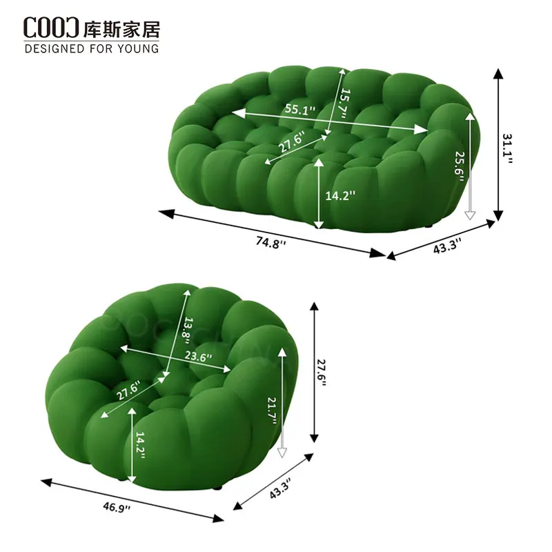 Foshan Factory Modern Designer Home Furniture Floor Curved Bubble Sofa Set for Living Room