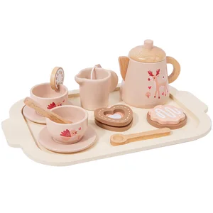 Montessori Wooden Tea Set Artificial Afternoon Dessert Teapot Tableware Educational Learning Toys for Kids Toddler Boys & Girls