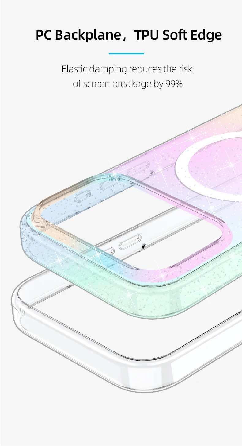 product soft tpupc phone case with anti yellow slim ultra magnetic glitter anti fingerprint texture phone case for iphone 17 pro-7