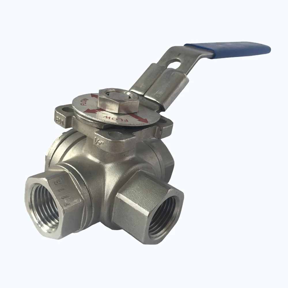 Threaded 1000WOG Stainless Steel three Way Ball Valve with platform CF8M Material