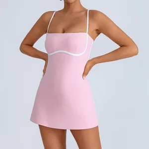 Women's Color Blocking Yoga Jumpsuit with Chest Cushion Cross-Border Sports Fitness Training Tennis Skirt Logo on Front Waist