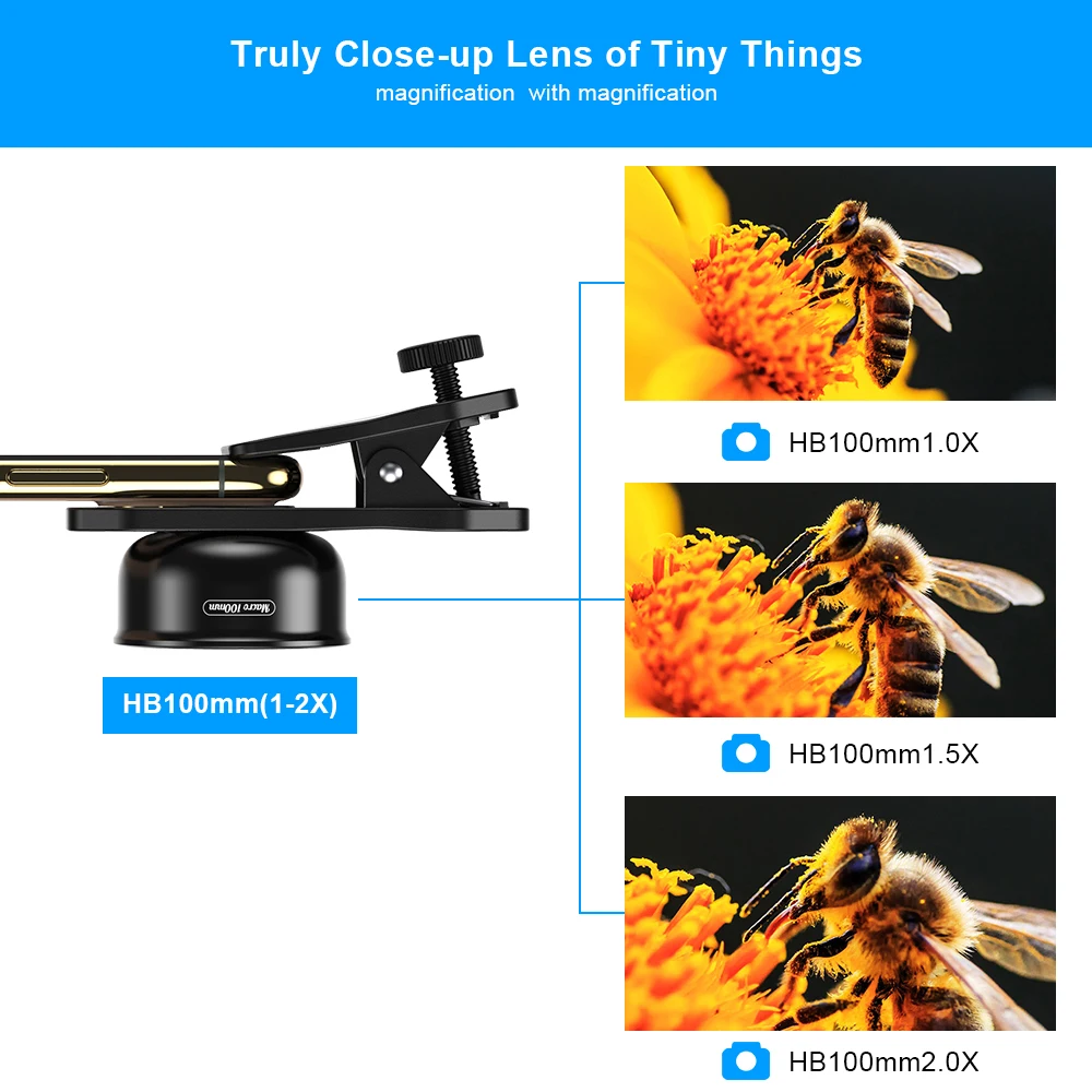 Apexel Universal Clip on 4K HD 100mm Macro Lens Phone Camera Lens for iPhone and Android with Bag