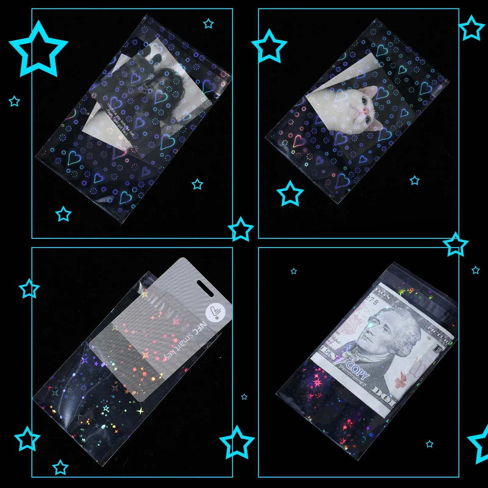 Hct Kpop Holographic Little Star Heart Glass Gemstone Transparent Laser