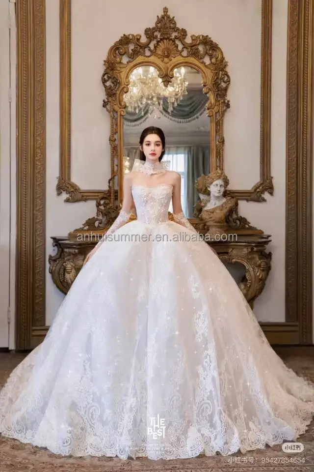 S0492F Drop Shipping Elegance Wedding Dress Appliques Sleeveless Bride Ball  Gown Princess Vestido De Novia Floral