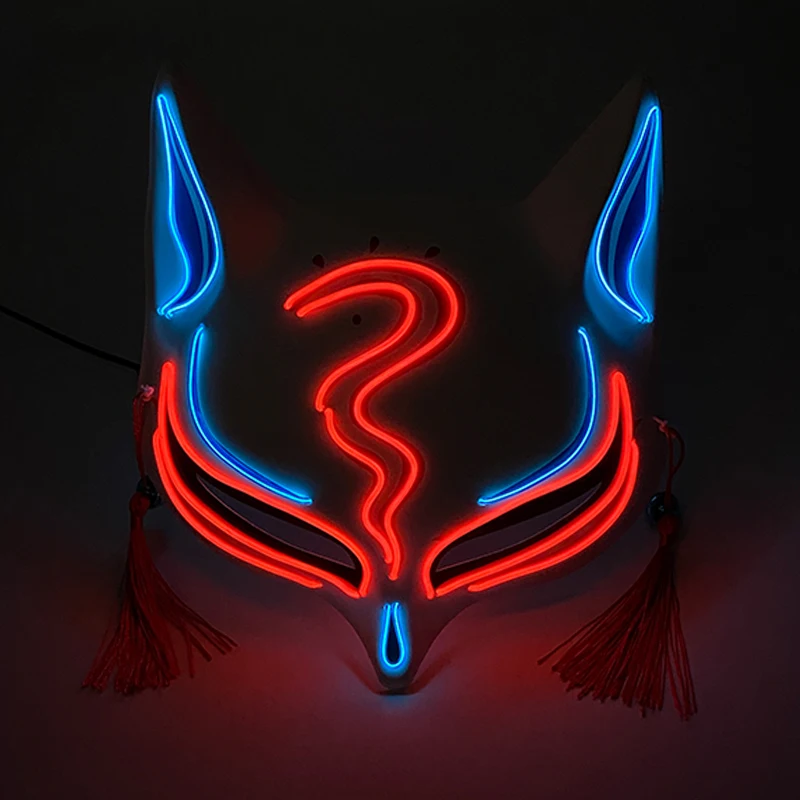 Lustige leuchtende Fuchs-Masken für Damen – Leuchtende Gesichtsmasken für das obere Gesichtsteil – Leuchtet im Dunkeln – Cosplay-Neon-Verkleidungsmasken-Zubehör_voghion.com