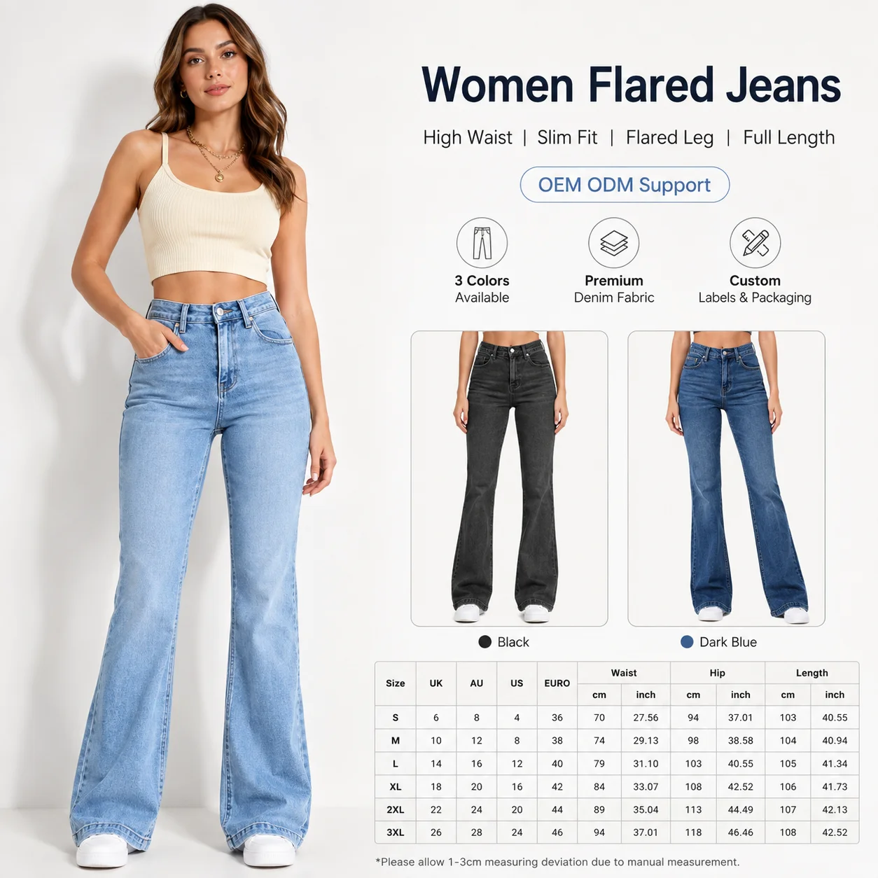 High Waist Casual Denim Pencil Pants for Women Breathable Solid 100% Cotton New Hot Selling Wholesale
