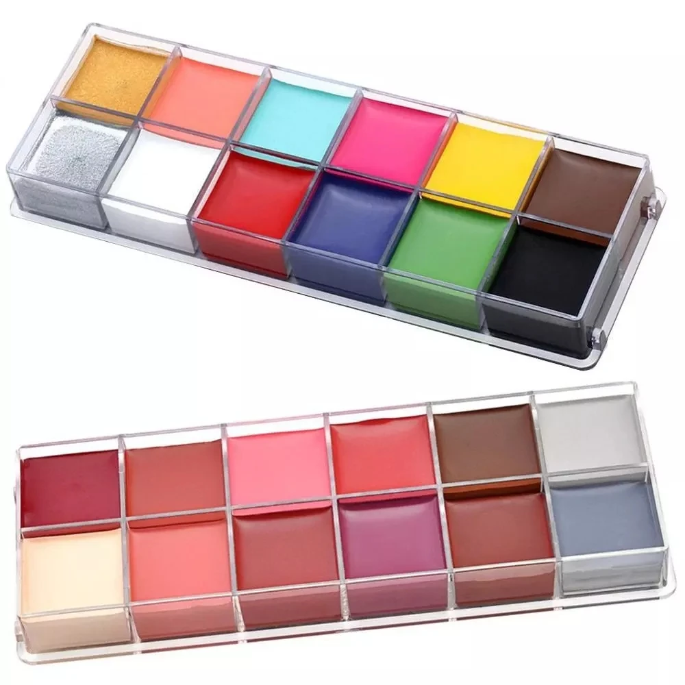 Factory Direct 12 Colors FAD Plastic Box Face Paint Water Based Sales Face Paint with 3 Brushes