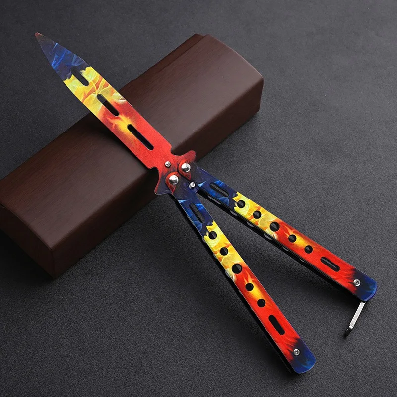Wholesale Stock 3D Printed Unsharpened Blade Butterfly Knife Metal Exercise Knife Stainless Steel Dull Blade Training Knife