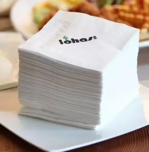 Custom Logo Printed Serviettes Hotel Cocktail Beverage Lunch Restaurants Printed Tissue Paper Napkins Custom Paper Cup Printing