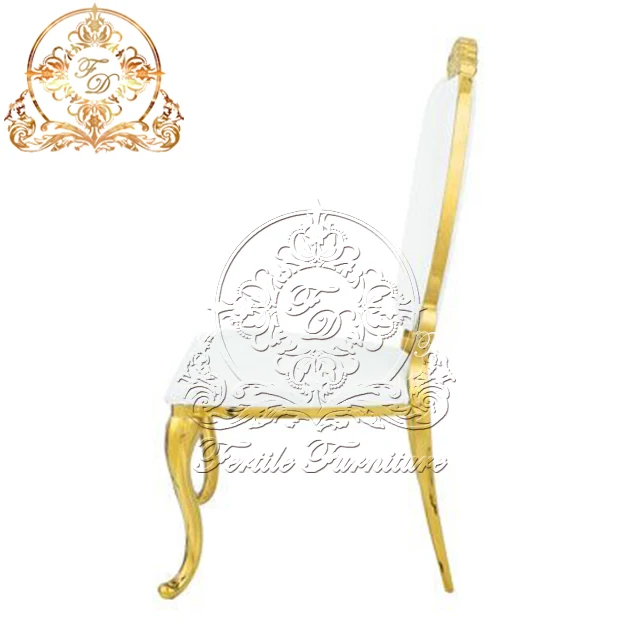 King Throne Аренда белого цвета из искусственной кожи золотого цвета из нержавеющей стали обеденный стул для свадебного банкета