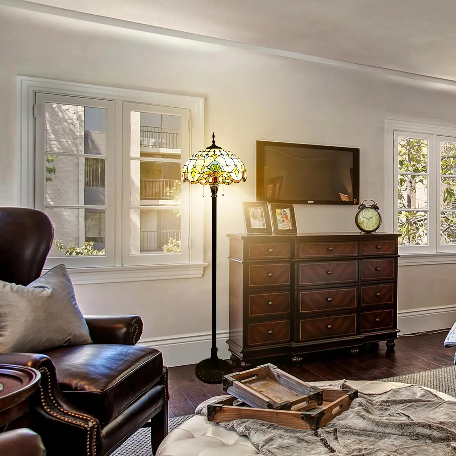 Tiffany Floor Lamp 3 Lights - Stained Glass Living Room