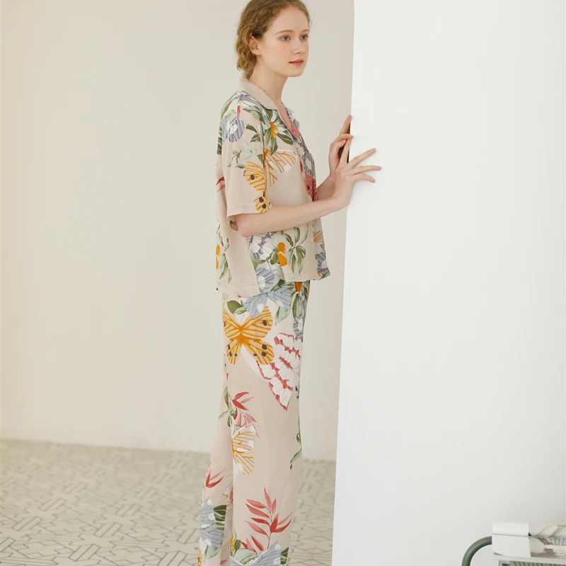 fashion designer butterfly pattern ladies silk viscose nightgown