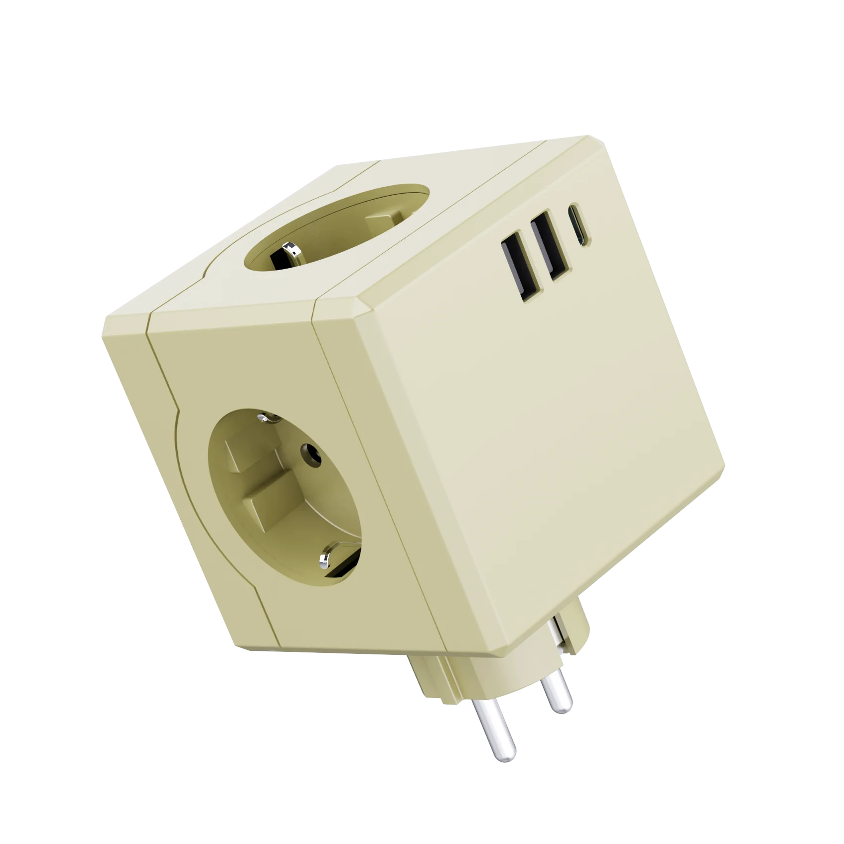 EU Cube Adapter 250V/16A 6-in-1 Customizable Colors 3 AC Outlets Cube Power Socket Strip EU with Usb Plug 2 USB a 1 Type C