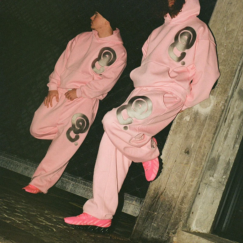 Custom French Terry Pink Oversized Hoodie and Sweatpants Set with 350grams Fabric Weight and 7 Days Sample Order Lead Time