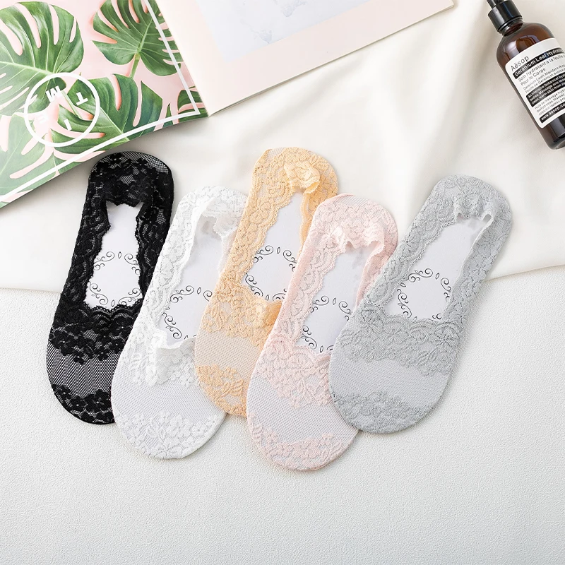 Buy Wholesale Cheap Price Non Slip No Show Socks Lovely Invisible Woman Transparent Lace No Show Socks Supplier
