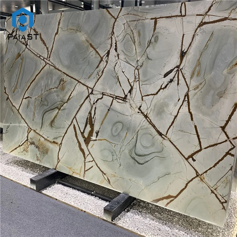 product natural blue exotic stone bookmatched roman impression blue quartzite slab for background wall-1