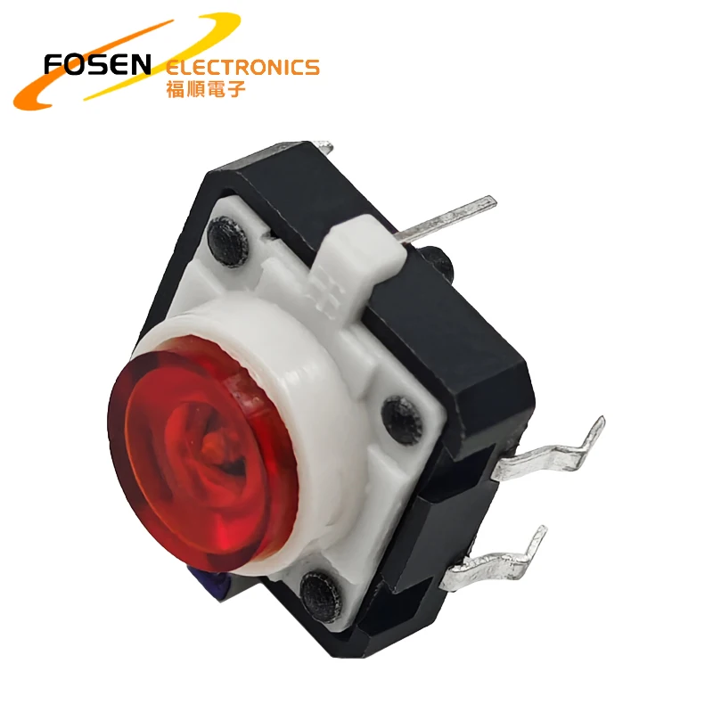 FOSEN 11.9*15mm Red Head Button Momentary Tactile Light Switch 12v Led Button 6Pin 1NO Small Touch Switch with Indicator