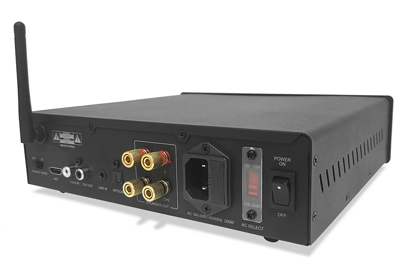 Bluetooth 5.0 Audio Amplifier with 2 x 100 Watt RMS and 3 Channel (2.1) Stereo Receiver