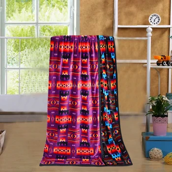 2PLY Purple Colors Super Soft Southwest Native Patterns Flannel Blanket For Winter Reversible