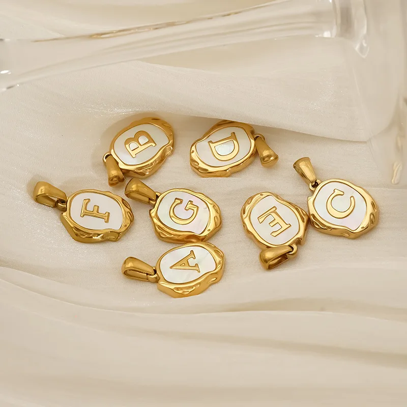 Baroque Shell Initial Pendant | 18K PVD Gold Plated Stainless Steel ...