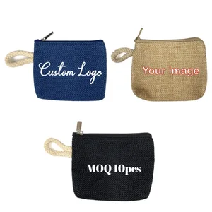 Custom Logo Print New Stylish Canvas Casual Coin Wallet Organizer Bag Zipper Pocket Envelope Key Makeup Data Cable Travel Case