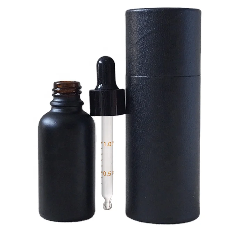 30ml 50ml 100ml essential oil matte frosted black measuring serum glass dropper bottle paper cardboard tube cosmetic packaging
