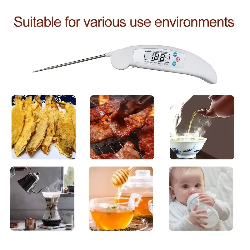 Foldable Kitchen Food Temperature Probe Digital Meat Thermometer for Outdoor Cooking BBQ and Grill