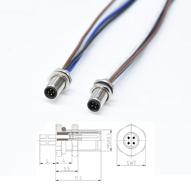 Circular Connector M5 Automotive Electrical wire to board Connector 4 Pin Front Locking Male Female Panel Connector