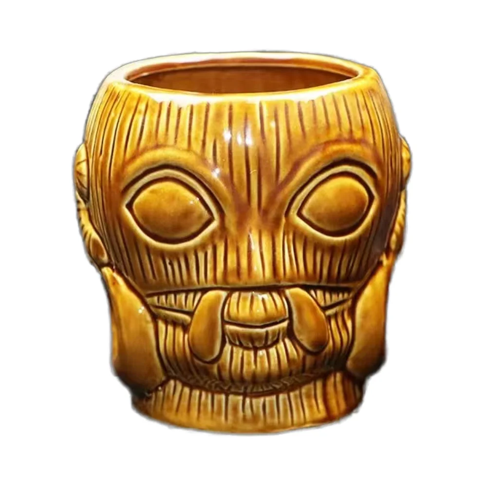Vintage Style Tiki Mugs Good Quality Brown Ceramic Hand Painted Face Design 700ml Capacity Spoon for Coffee for Business Gifts